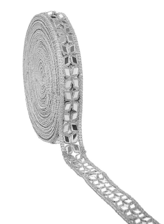 CORIOX Shiny Mirror Coding Lace 9 Meter Border for Dresses, Sarees, Suits, Blouses, Dupattas, Bags, Art and Craft. (Silver) - Image 2